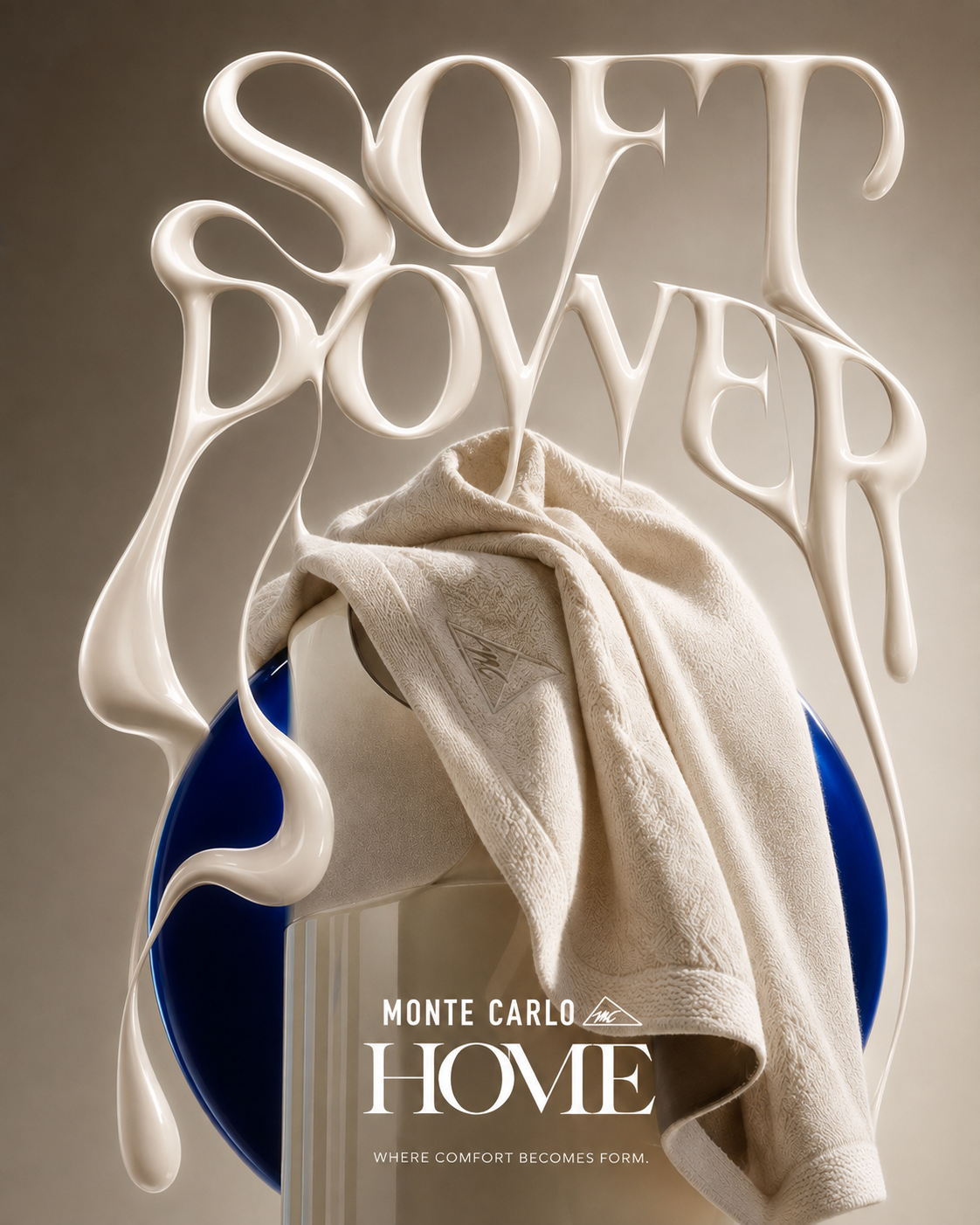 Monte Carlo Home towel arranged in a sculptural Soft Power campaign scene