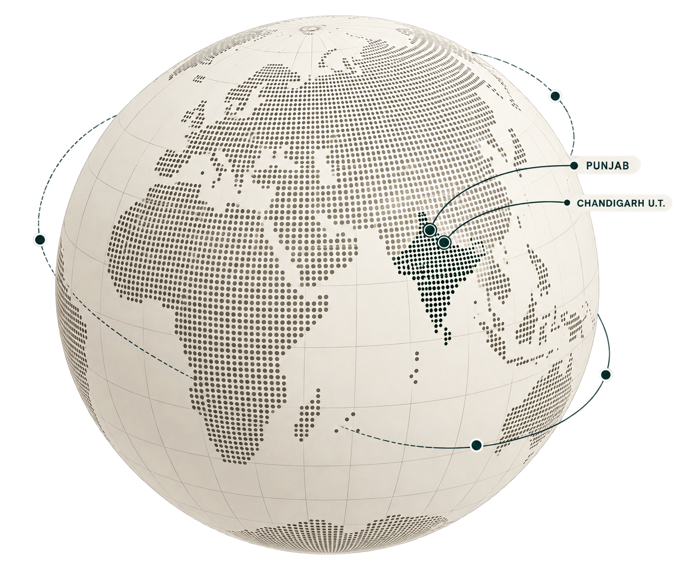 Dotted globe highlighting Punjab and Chandigarh U.T.